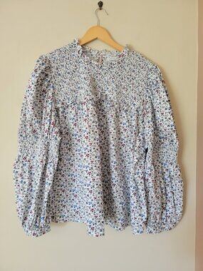 English Factory Women's Smocked Cotton Puff Statement Sleeve Ditsy Floral Blouse